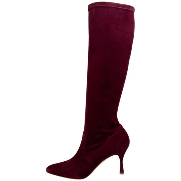 Manolo Blahnik Dark Red Suede Pamfilo 90 Boots - Picture 3 of 12
